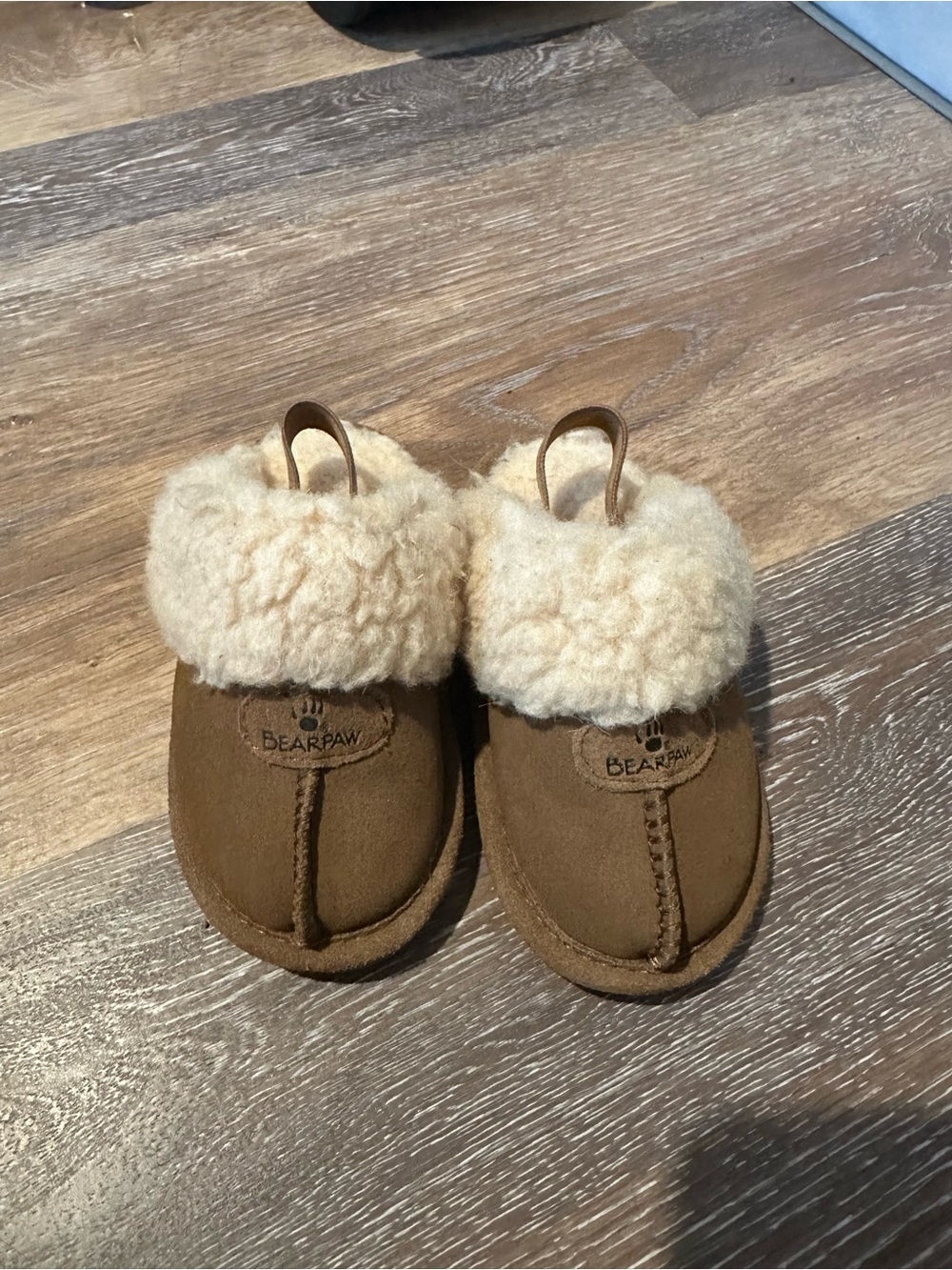BearPaw Kids Brown Slipper Booties with Cream Sherpa Cuff